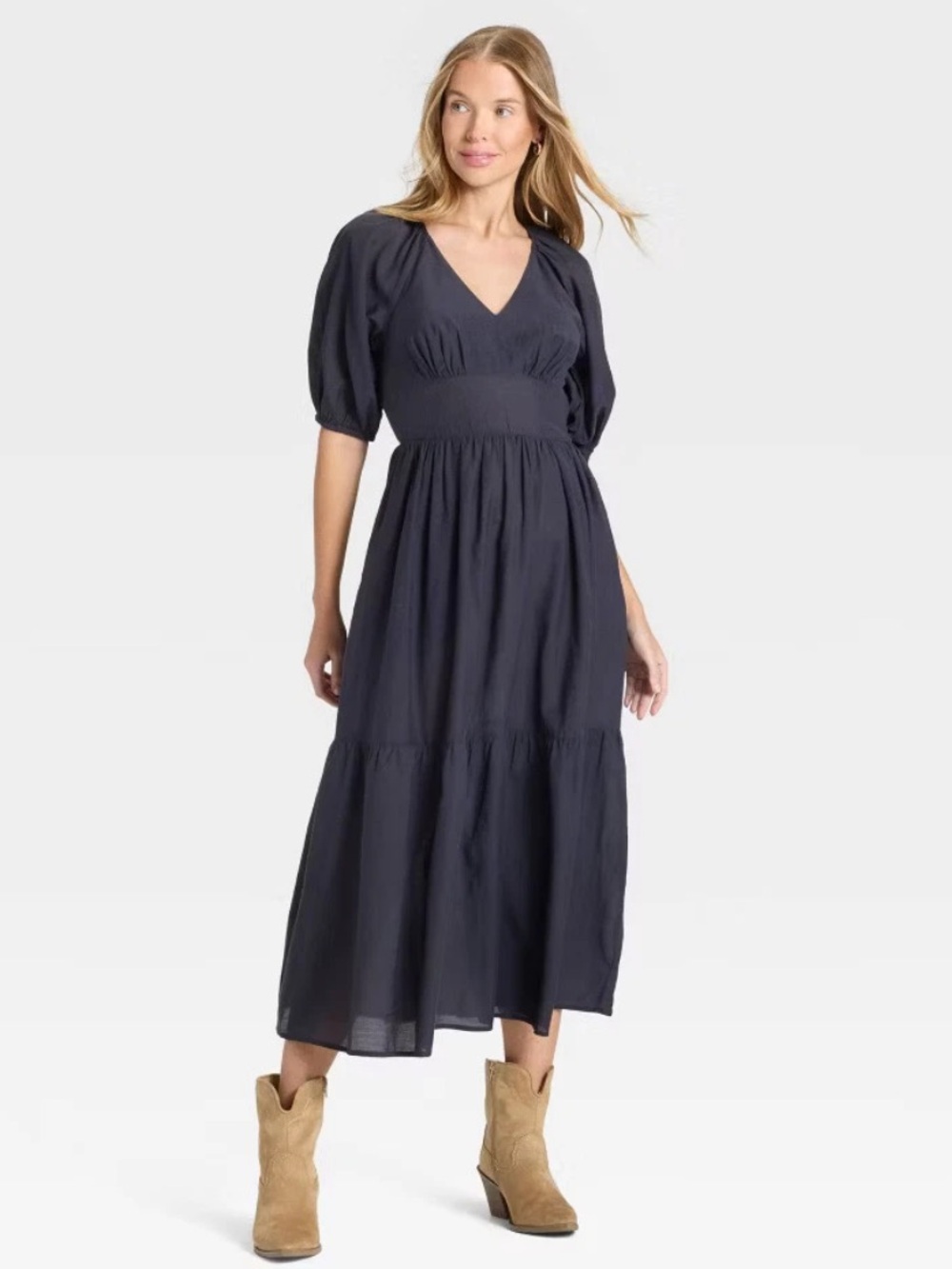 Puff Elbow Sleeve Maxi A-Line Dress - Navy Size XL | NWT Universal Thread
